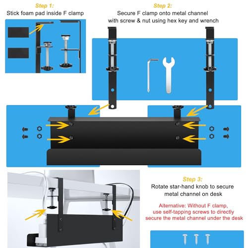 ZhiYo 17in Cable Management Under Desk Tray, 3in W x 4.7in H, Black - size: 3in W x 4.7in H x 17in L