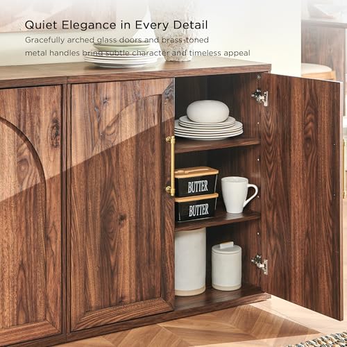 ACCOHOHO Arched Door Sideboard Buffet Cabinet Set of 3, Brown | Modular, Multi-Compartment Storage, Adjustable Shelf, Soft Close Hinges, Freestanding, for Dining Room, Living Room - color: Brown