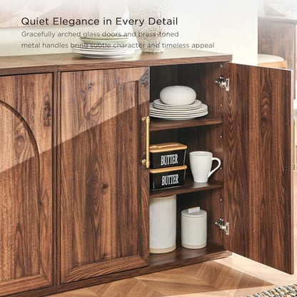ACCOHOHO Arched Door Sideboard Buffet Cabinet Set of 3, Brown | Modular, Multi-Compartment Storage, Adjustable Shelf, Soft Close Hinges, Freestanding, for Dining Room, Living Room - color: Brown