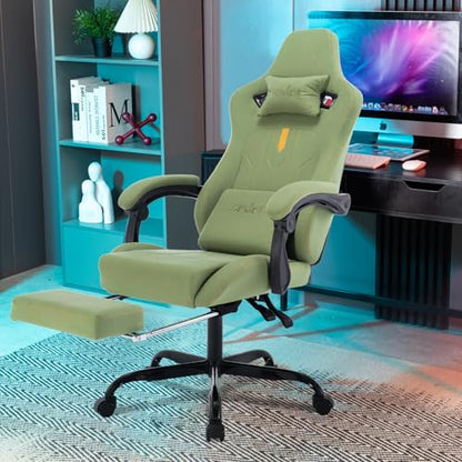 Gaming Chair with Footrest Ergonomic Computer Chair Massage Lumbar Cushion, Racing Video Game Chair Adjustable Rocker Recliner Executive Office Desk Chair Pu Leather for Adults, Green - color: Green3