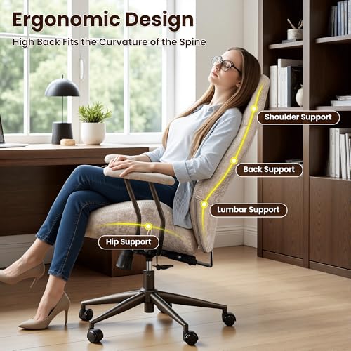 ovios Ergonomic Office Chair, High-Back Faux Suede Computer Executive Chair - color: Beige, size: High Back, Regular Cushion
