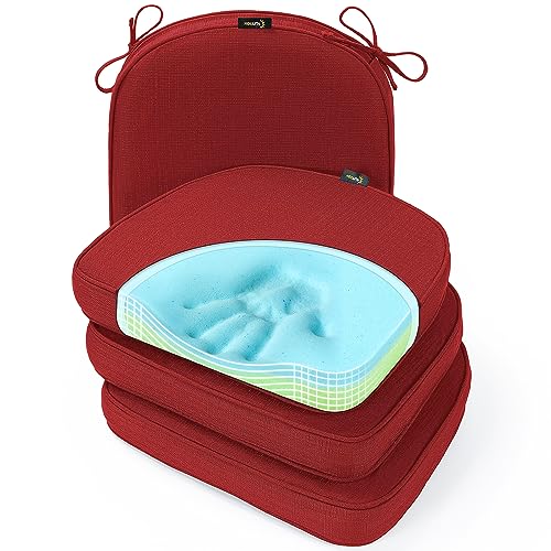 SUNROX Gel Memory Foam Chair Cushions, FadeShield Water-, Stain-Resistant Durable Reversible Seat Cushion Pads with Ties for Indoor/Outdoor Kitchen Dining Office, 19"x19", Set of 4, Burgundy - color: Burgundy, size: 19x19 Inch (Pack of 4)