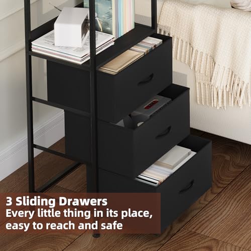 Somdot 5 Tier Bookshelf with 3 Drawers, Narrow Storage Bookcase for Bedroom | Tall Metal Frame Bookcase for Small Spaces, Living Room and Home Office, Black - color: Black