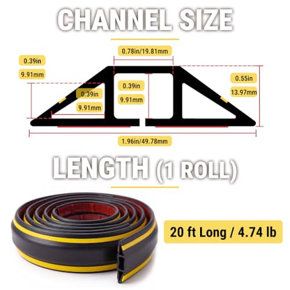 3-Channel 20ft Floor Cord Cover with Anti-Slip Base & Yellow Warning Strips - size: 20 FT Upgrade