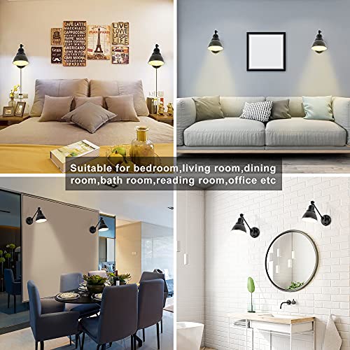 GOODATE Plug in Wall Sconces Set of 2, ENCOMLI Wall Sconce Lighting with Dimmable On Off Switch, Swing Arm Wall Lamp, Black Metal Industrial Wall Light Fixtures, Safety E26 Base, 6FT Plug in Cord - size: Black-2 PACK
