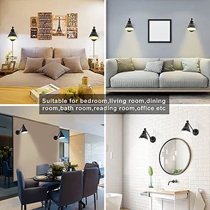 GOODATE Plug in Wall Sconces Set of 2, ENCOMLI Wall Sconce Lighting with Dimmable On Off Switch, Swing Arm Wall Lamp, Black Metal Industrial Wall Light Fixtures, Safety E26 Base, 6FT Plug in Cord - size: Black-2 PACK