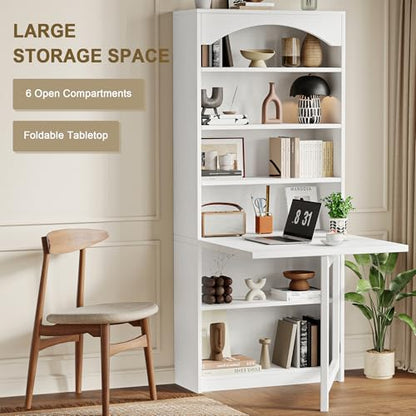 Einhomn Folding Desk with Storage, Space-Saving Foldable Convertible Writing Table, Wall Mount Fold Out Computer Desk for Home Office, Craft Room, Living Room, Bedroom, White - color: White