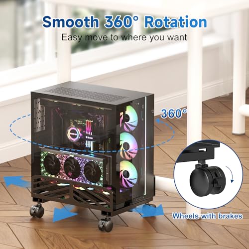 Suptek Computer Tower Stand,7.28 to 11.81 inch Wide Adjustable CPU Steel Rolling Stand,Under Desk or Floor Mobile CPU Stand Holder with Locking Caster Wheels,Gaming PC Holder, Black - style: PC Floor Mount