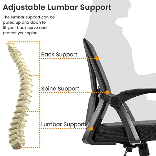 Yaheetech Mid-Back Mesh Task Office Desk Chair with Flip-up Arms, Black | Breathable mesh back and foam-padded seat for all-day comfort; sturdy metal frame, height adjustable, and easy to assemble - color: Black, style: Contemporary