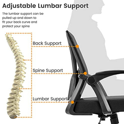 Yaheetech Mid-Back Mesh Task Office Desk Chair with Flip-up Arms, Black | Breathable mesh back and foam-padded seat for all-day comfort; sturdy metal frame, height adjustable, and easy to assemble - color: Black, style: Contemporary
