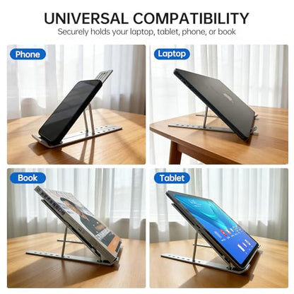EJAY Laptop Stand for Desk, Aluminum Adjustable Laptop Riser & Ventilated Holder, Foldable Portable Computer Stand for 10-15.6 inch Laptops (Silver) - color: Silver