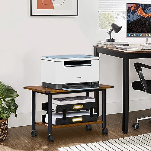 Lerliuo Under Desk Printer Stand, 2-Tier Industrial Rolling Printer Table - color: Brown, size: 2-Tier