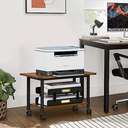 Lerliuo Under Desk Printer Stand, 2-Tier Industrial Rolling Printer Table - color: Brown, size: 2-Tier