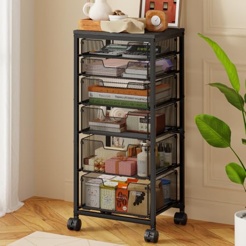 Sbanmao 6 Drawers Rolling Utility Cart, Rolling Storage Cart with Wooden Tabletop, Storage Drawer Cart on Lockable Wheels, Craft Cart for Bedroom, Classroom, Office, Black - color: Black, size: 6 Drawers