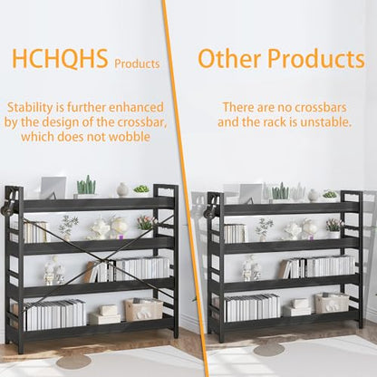 HCHQHS Bookshelf, Adjustable Industrial Bookcase, Vertical Tall Book Shelf, Wood and Black Metal Open Bookshelves for Home Office, Living Room, Bedroom (Black, 4-Tier (47" W x 44" H)) - color: Black, size: 4-Tier (47"W x 44"H)