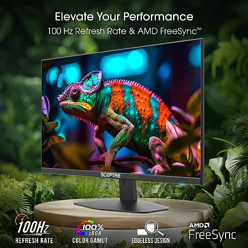 Sceptre 27-inch Prime Gaming Monitor 100Hz 1ms DisplayPort HDMI x2 100% sRGB AMD FreeSync Build-in Speakers, Eye Care Frameless Machine Black 2025 (E275W-FW100T Series) | 100Hz 1ms DisplayPort HDMI x2 100% sRGB AMD FreeSync Build-in Speakers, Eye Care Fra