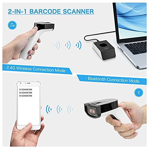 NETUM 1D Barcode Scanner, Wireless Bluetooth with Cradle, DS5000-White - color: White