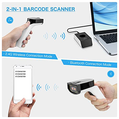 NETUM 1D Barcode Scanner, Wireless Bluetooth with Cradle, DS5000-White - color: White