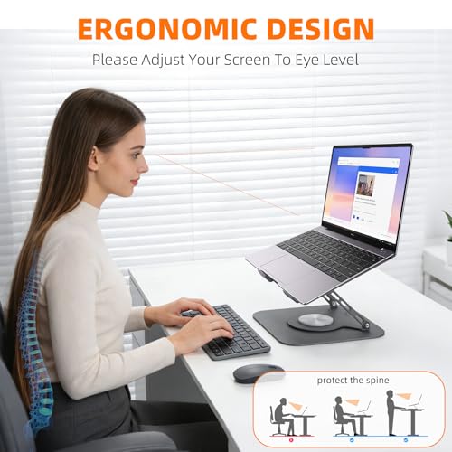 Adjustable Laptop Stand for Desk, 360 Rotating Base, Foldable (10-17.3'') | Ergonomic Laptop Holder for Desk, Foldable Portable for Office & Home Compatible with MacBook Air Pro, Dell, HP (10-17.3'')