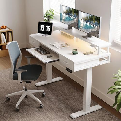 AODK 55 Inch Electric Standing Desk with Drawers & Keyboard Tray, White - color: White, size: 55 Inch