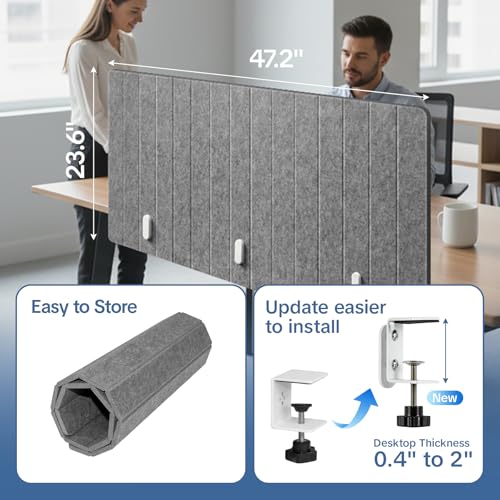 48" Desktop Privacy Screen - Sound Absorbing Felt Panel, Clamp-On Foldable Office Divider for Desk, Dark Grey - color: Dark Grey