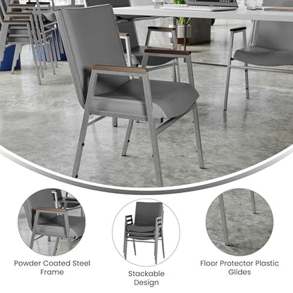 Flash Furniture Hercules Vinyl Stack Chair with Arms, Gray, 4-Pack - color: Gray Vinyl, size: Set of 4