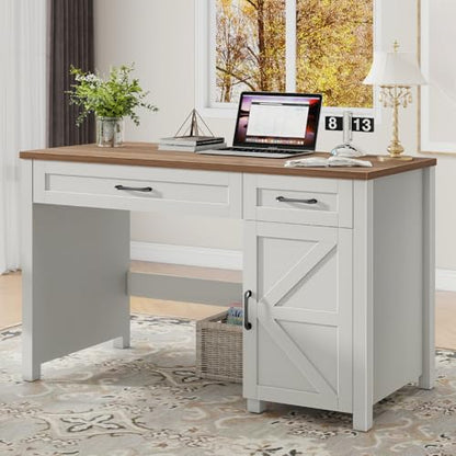 Vabches Farmhouse 47" Executive Desk with Storage Cabinet, Unique White - color: Unique White, size: 47" W