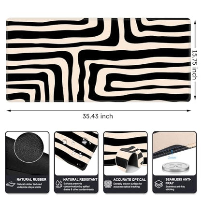 iCasso Gaming Mouse Pad (35.4x15.7 in), Keyboard Mouse Mat for Work, Curve | Large Stable Rubber Base Mousepad with Stitched Edges, Game, Office, Home - color: Curve