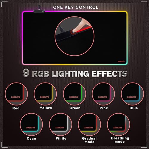 ZORESYN RGB Gaming Mouse Pad - 39.4"x19.7" Large Mousepad with Led Light, Keyboard Pad Gaming Accessories for Desk, Non-Slip Rubber Base Big Mouse Mat for Gamer,Black - size: 39.4L x 19.7W inches