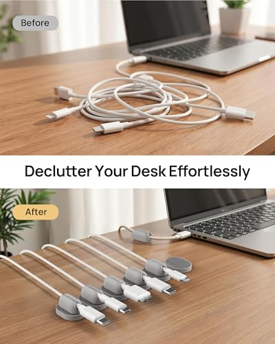 6 Pack Magnetic Cable Holder [2 in 1 Magnet & Adhesive] Cable Clips Silicone for Phone Charger, SODI Minimalist Cord Holder for Nightstand, Adhesive Cord Organizer for Desk, Car, Office (White) - color: 6-Gray