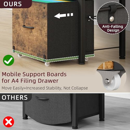 3-Drawer File Cabinet, Rustic Brown,16.5" W | Side Bag & File Drawer, A4/Letter Size Compatible, Vertical Printer Table, Storage for Home Office