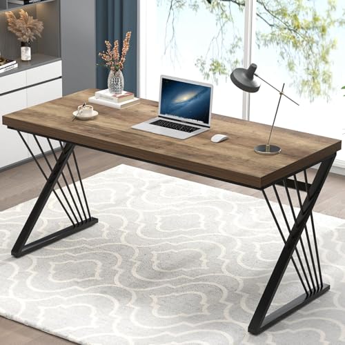 Modern Home Office Desk, Wood and Metal Computer Desk, Industrial Study Writing Work Table for Bedroom Living Room, Oak, 60 Inch - color: Oak, size: 60 Inch