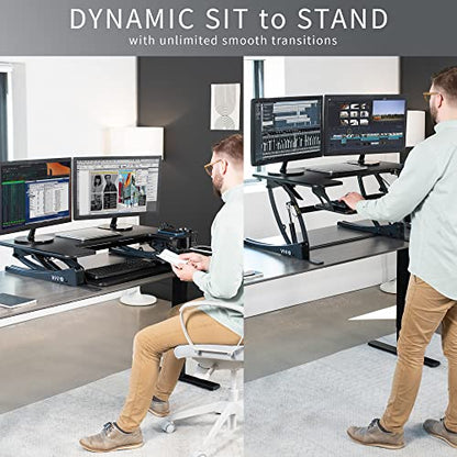 VIVO 36 inch Height Adjustable Stand Up Desk Converter, V Series, Quick Sit to Stand Tabletop Dual Monitor Riser Workstation, Black, DESK-V000V | Height Adjustable, Stand Up Desk Riser, Wide Keyboard Tray, Dual Monitor and Laptop Workstation, Black Frame,