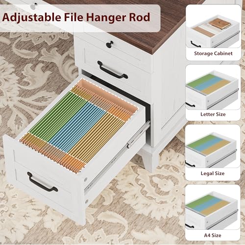 GarveeHome Executive Desk with Drawers, Farmhouse Home Office Desk with Charging Station, 53.54 in Wooden Computer Desk with File Cabinet Storage for Work Study Writing,White Walunt - color: White Walunt
