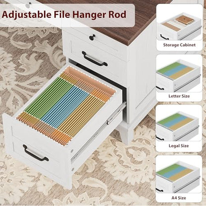 GarveeHome Executive Desk with Drawers, Farmhouse Home Office Desk with Charging Station, 53.54 in Wooden Computer Desk with File Cabinet Storage for Work Study Writing,White Walunt - color: White Walunt