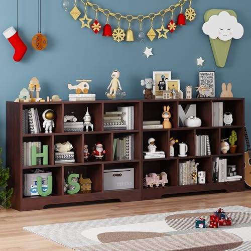 Book Shelf, 10 Cubes Storage Organizer Open Shelf Bookcase Cherry Bookshelf | 3-Tier Wooden Cube Shelf, Freestanding Cube Storage for Bedroom, Living Room, Home Office - color: Cherry, size: 10 Cubes-2 PCS