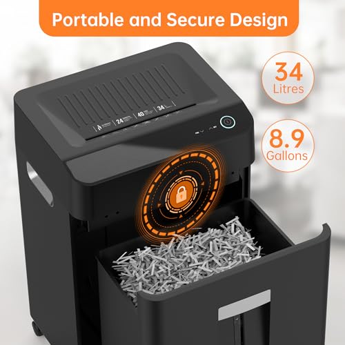 Locksworth 24-Sheet Cross Cut Paper Shredder, 9 Gallon Heavy Duty Commercial Shredder for Home Office, P-5 High Security Shredders for Paper/CD/Credit Card/Staple/Clip, 40-Min Continuous Running Time - size: 24-sheet
