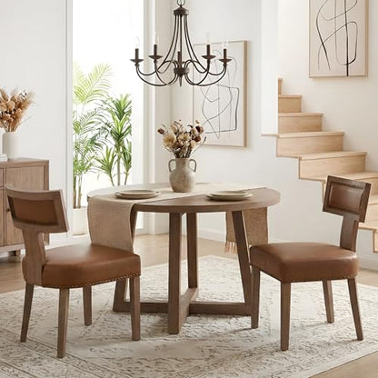 HNY Mid Century Modern Dining Chairs Set of 2, Farmhouse PU Leather Upholstered Accent Chairs Curved Nailhead Trim Backrest Kitchen Chairs, with Hardwood Frame, Brown - color: Brown Nailhead
