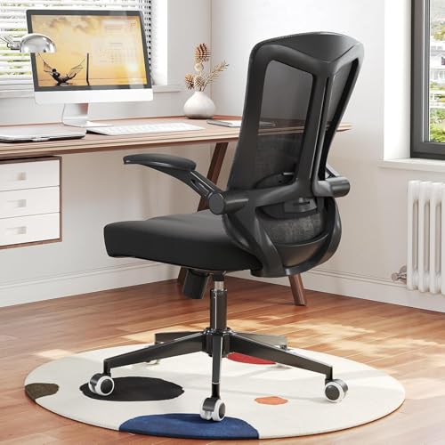 Ergonomic Office Desk Chair High Back Mesh Computer Chair Adjustable Chair | 360° Swivel Adjustable Lumbar Support & Flip-Up Armrests capacity 300 lbs capacity - color: 08black