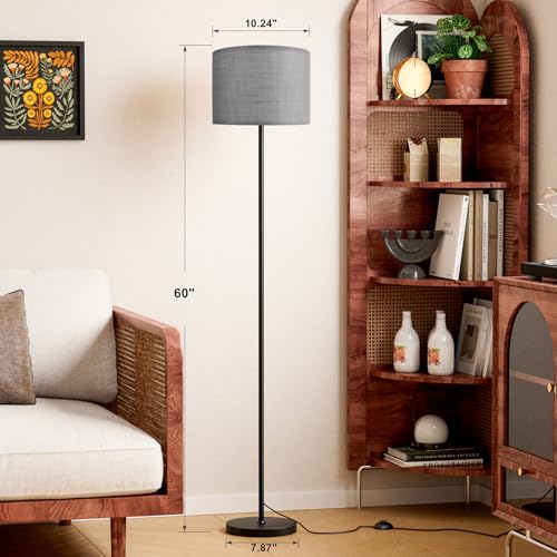 Ambimall 60'' Modern Floor Lamp with Shade, Tall Lamps for Living Room, Bedroom, Office, Dining Room, Linen Grey Shade with Black Pole(Without Bulb) - color: Linen Grey Black (1 Pcs), size: 60 Inches(Without Bulb)