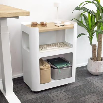Desky Open Mobile Pedestal - Black Frame/Natural Walnut Top. Compact Office Drawer Cabinet on Wheels - color: Natural Walnut / Black, size: Black