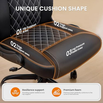 Executive Office Chair with Lumbar Support & Flip-up Arms, Black | Ergonomic Desk Chair, 90–115° Tilt & Rocking, 20.1" Wide Seat, PU Leather, for Home Offices & Conference Rooms, 300Lbs - color: Black