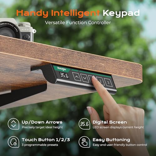 Huuger 63 x 28 Large Electric Standing Desk, Height Adjustable Computer Desk, 27.6" Deep Desktop, Stand up Gaming Office Table with 2 Hooks, 3 Preset Heights, for Home Office, Rustic Brown, 7021Z-1 - color: Rustic Brown, size: 63*28 inch (no outlets)