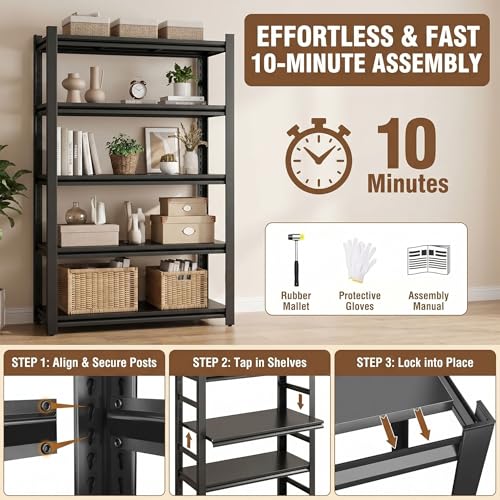 Heavy Duty 2 Tier Metal Book Shelf Adjustable Bookcase | 1200 LBS Bolt-free Storage Shelves with Deep Bookshelf for living Room, Office and Garage Storage, 14"Wx 12"Dx 22"H - size: 2Tier-14"Wx 12"Dx 22"H
