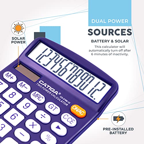 Desktop Calculator 12 Digit with Large LCD Display and Sensitive Button, Solar and Battery Dual Power, Standard Function for Office, Home, School, CD-2786 (Purple) - color: Purple