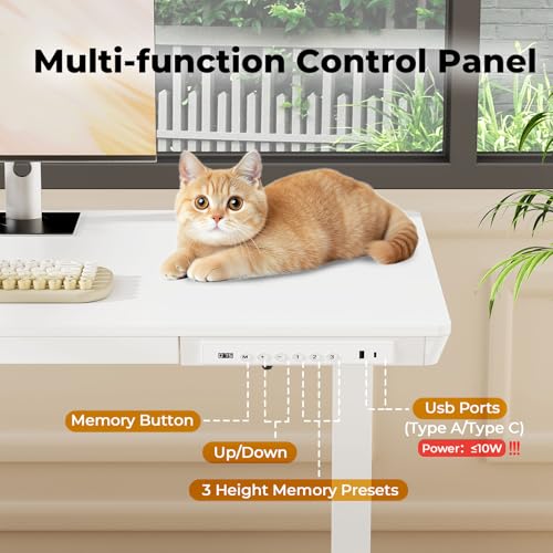 40" Electric Stand up Desk with Drawer, Height Adjustable - color: White Wood-top, size: 40"