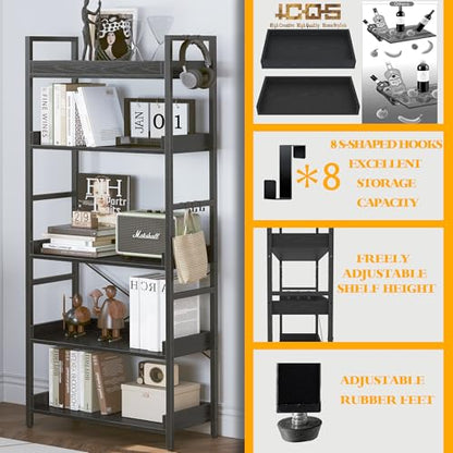 HCHQHS 5 Tier Bookshelf, Adjustable Industrial Bookcase, Vertical Tall Book Shelf, Wood and Black Metal Open Bookshelves for Home Office, Living Room, Bedroom - color: Black, size: 5-Tier (24"W x 57"H)