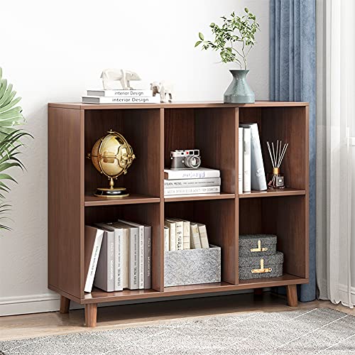 IOTXY Open Cubes Low Bookcase - 2-Tier 6-Cube Short Bookshelf in Walnut - color: Walnut, size: 2-Tier 6-Cubes
