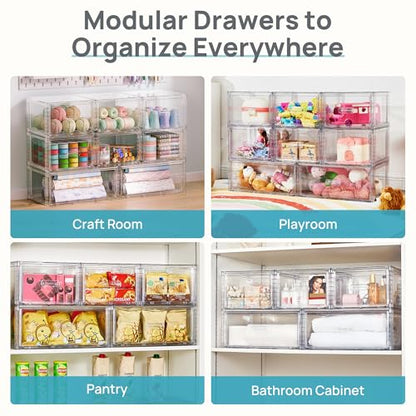 Vtopmart 5 Pack Large & Medium Storage Stackable Drawers Set | Easy Assembly Clear Plastic Storage Cabinet, Durable Dresser for Closet, Bedroom, Entryway, Playroom & Apartment Organization - style: 2pk L & 3pk M
