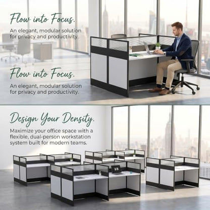 Office Cubicle Desk with Privacy Panels - Modular Office Workstation for 2/4/6/8/10 Person, Wood and Metal Workstation for Business Commercial Workspace,White,4 Person - size: 4 Person